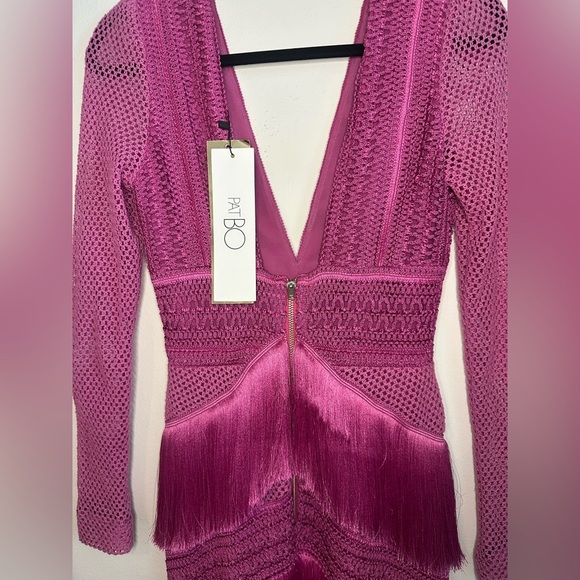 NWT PATBO fuchsia fringe crochet long sleeve dress Cerise pink small | 4 - Picture 8 of 14